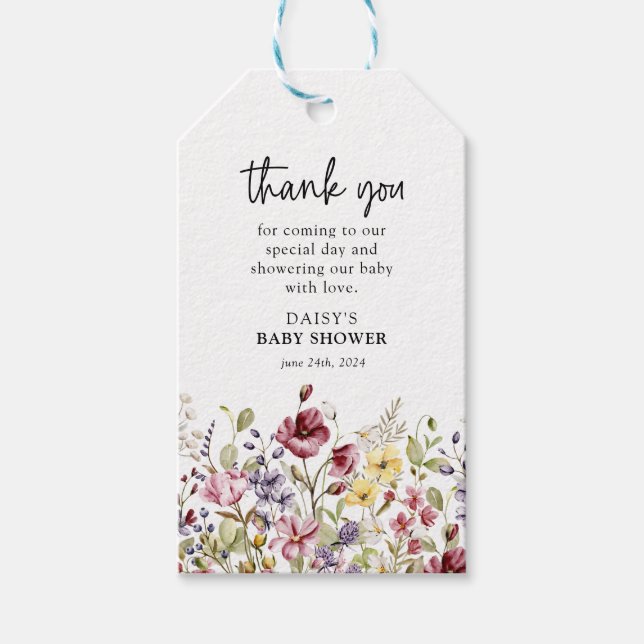 Sweet Wildblume Babydusche Geschenkanhänger (Vorderseite)