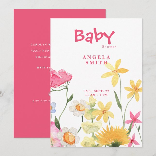 Sweet Wildblumen farbenfrohe Babydusche Einladung (Vorne/Hinten)