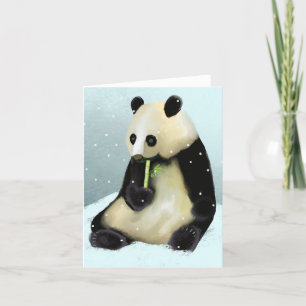 Sweet Winter Panda in Snow BLANK Grußkarte Dankeskarte
