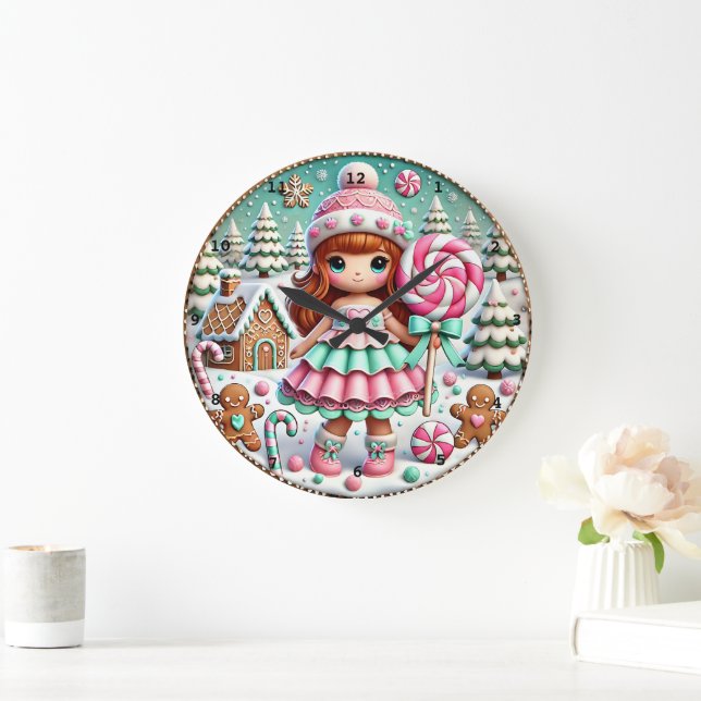 Sweet Winter Weihnachtsfest Girl Candy Große Wanduhr (Zuhause)