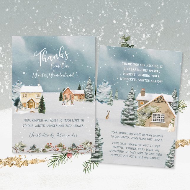 Sweet Winter Wonderland Watercolor Babydusche Dankeskarte (Sweet Winter Wonderland Watercolor Baby Shower Thank You Card ©Susanne Sachers - Sunny Mind Design )