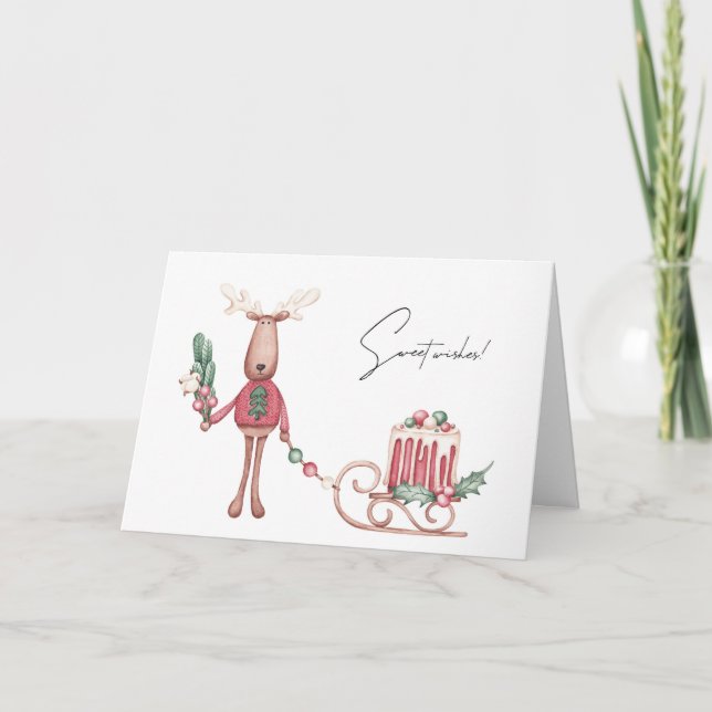 Sweet Wishings Rentier and Pine Boughs Karte (Vorderseite)