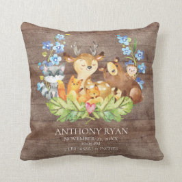 Sweet Woodland Animals Baby Birth Stats Pillow Kissen