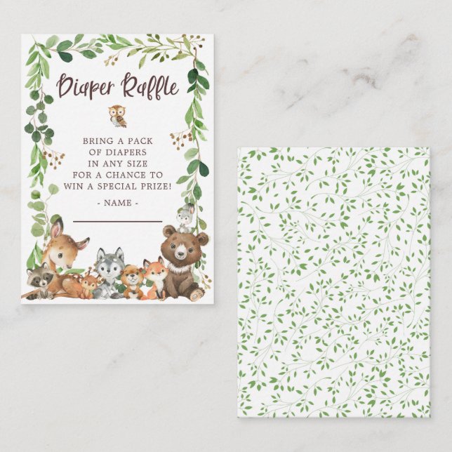 Sweet Woodland Animals Baby Diaper Raffle Begleitkarte (Vorne/Hinten)