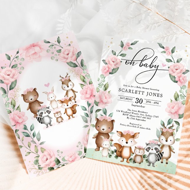 Sweet Woodland Blush Blumengrün Babydusche Einladung (Von Creator hochgeladen)
