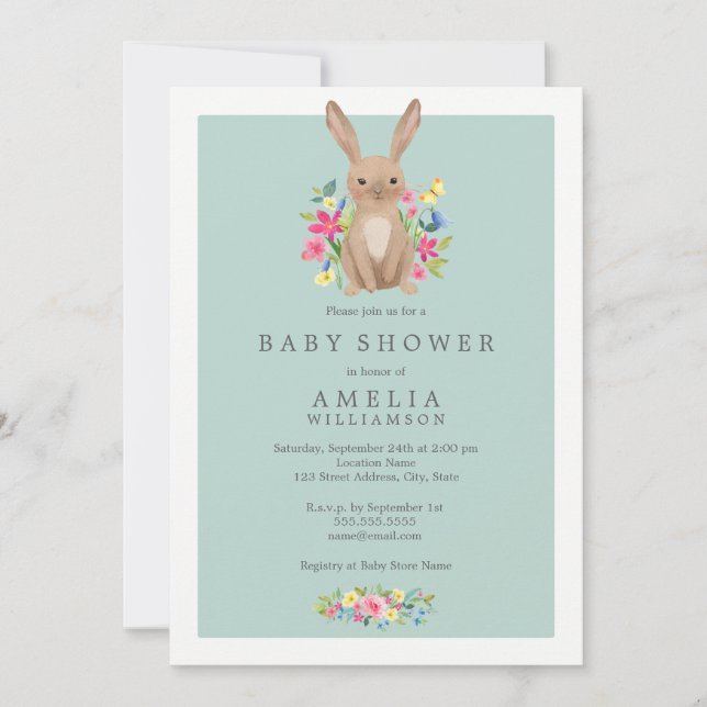 Sweet Woodland Bunny Baby Dusche Einladung (Vorderseite)