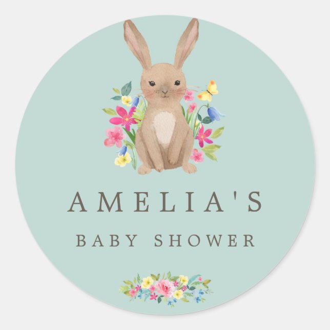 Sweet Woodland Bunny Baby Dusche Gefallen Siegel Runder Aufkleber (Vorderseite)