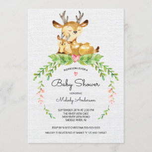 Sweet Woodland Deer Baby Shower Einladung