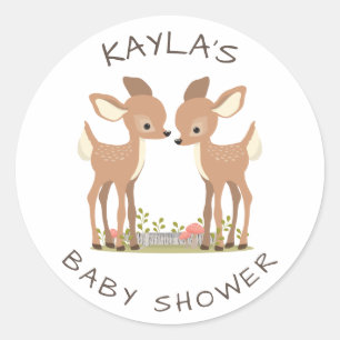 Sweet Woodland Deer Twin Baby Dusche Gefallen Runder Aufkleber
