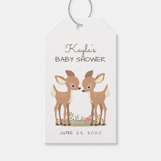 Sweet Woodland Deer Twin Baby Fevor Geschenkanhänger (Vorderseite)