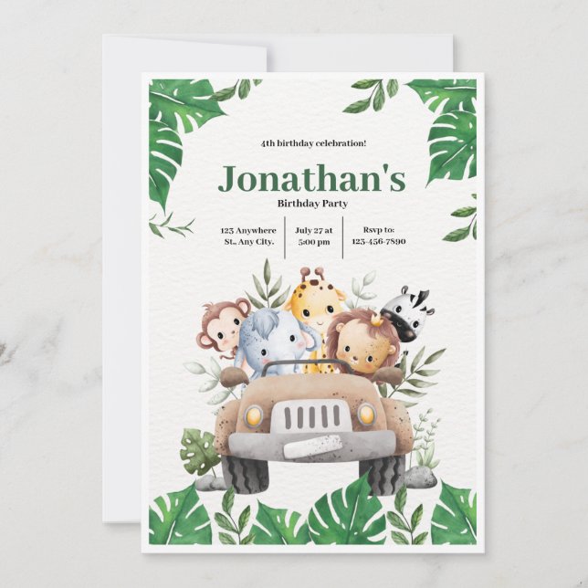 Sweet Woodland Forest Animals 4st Birthday Boy Einladung (Vorderseite)