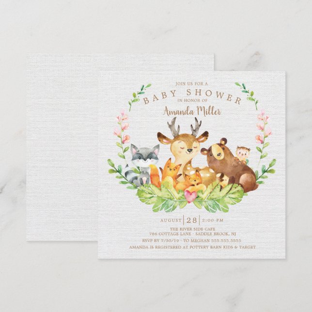 Sweet Woodland Forest Animals Baby Dusche Einladung (Vorne/Hinten)