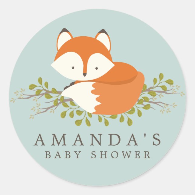 Sweet Woodland Fox Baby Dusche Gefallen Siegel Runder Aufkleber (Vorderseite)