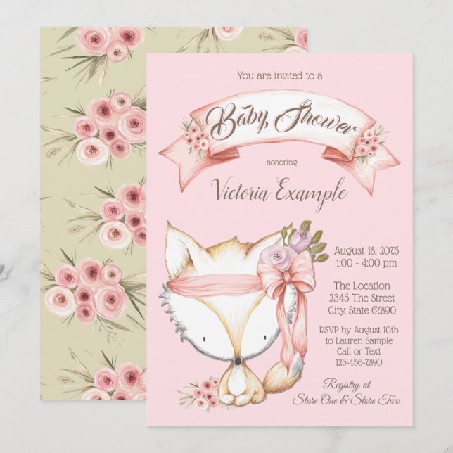Sweet Woodland Fox Baby Shower Einladungen (Vorne/Hinten)