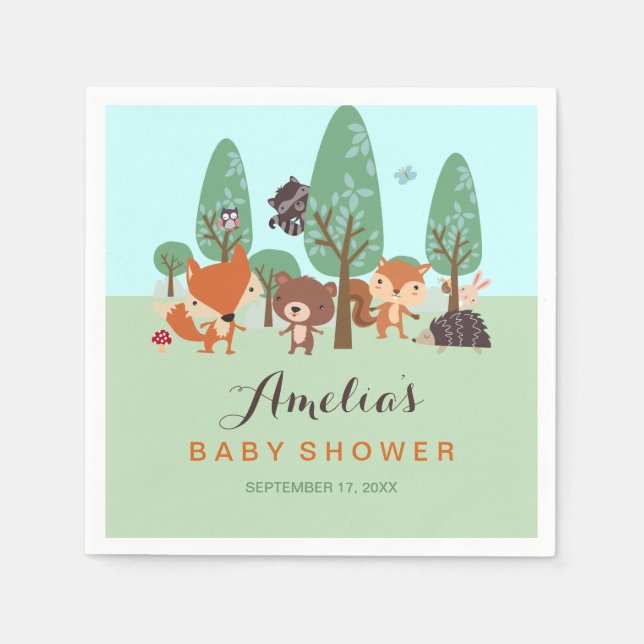 Sweet Woodland Friends Babydusche Napkins Serviette (Vorderseite)
