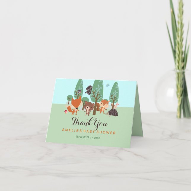 Sweet Woodland Friends Kinderdusche Danke Karte (Vorderseite)