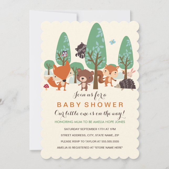 Sweet Woodland Friends Kinderdusche einladen Einladung (Vorderseite)