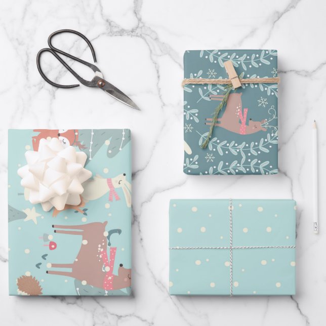 Sweet Woodland Weihnachten Rustikales Bauernhaus B Geschenkpapier Set (Vorderseite)