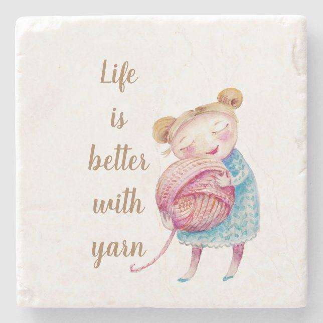 Sweet Yarn Lover Acrylic Steinuntersetzer (Vorderseite)