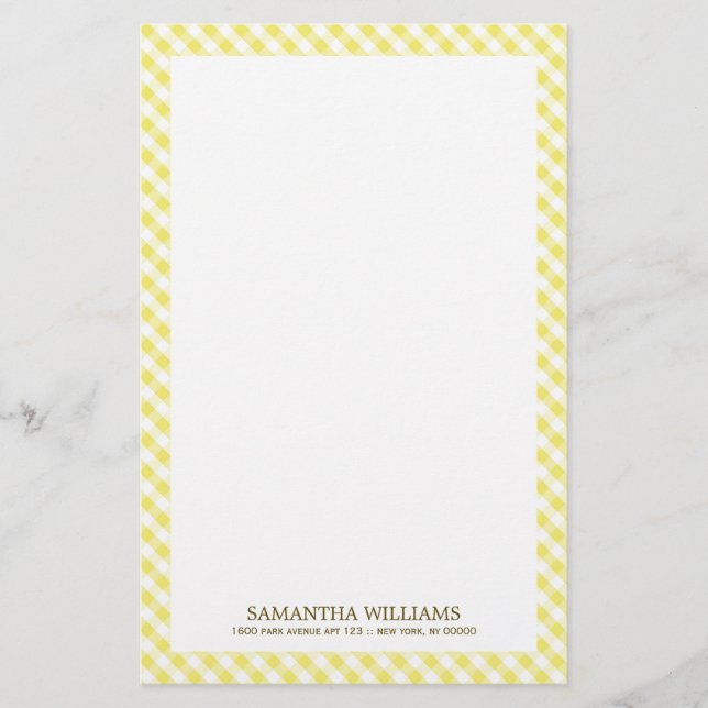 Sweet Yellow Gingham Pattern Briefpapier (Vorderseite)