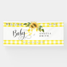 Sweet Yellow Gingham Sunflower Baby Dusche Willkom