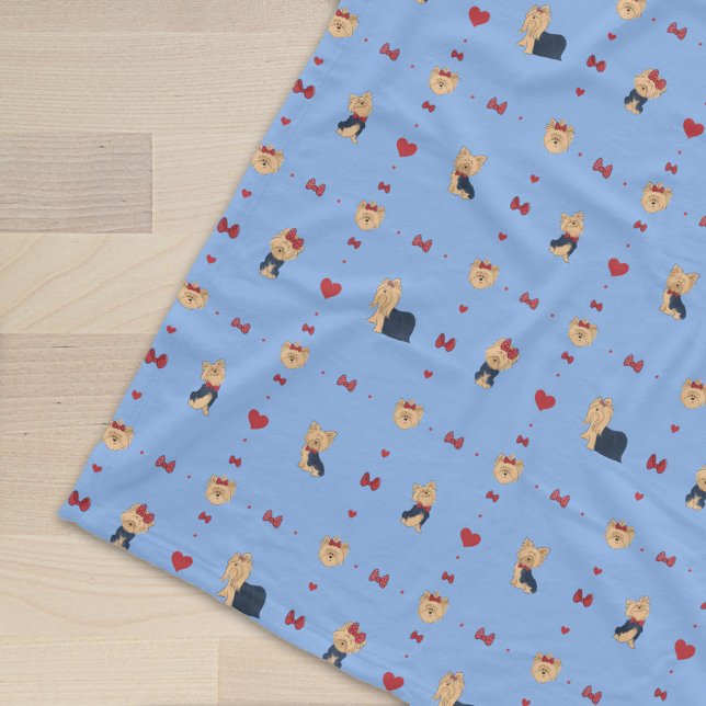 Sweet Yorkies Bows and Hearts - Blue - Fleecedecke (Von Creator hochgeladen)