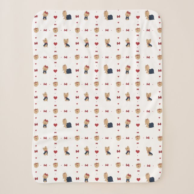Sweet Yorkies Bows and Hearts - White - Sherpadecke (Vorderseite)