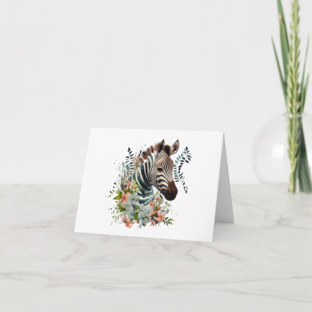 Sweet Zebra mit vielen Blume BLANK Karte (Vorderseite)