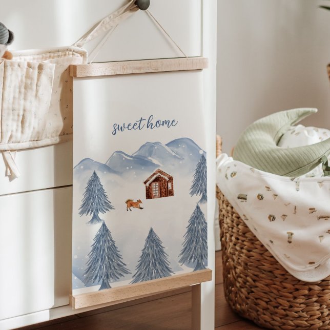 Sweet Zuhause Winter Mountain Kinderzimmer Wanddek Wandteppich Mit Holzrahmen (Sweet Home Winter Mountain Nursery Wall Decor Hanging Tapestry)