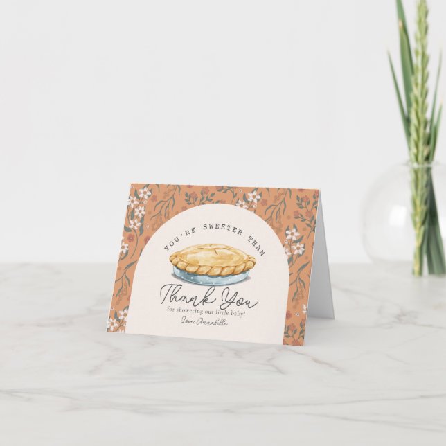 Sweeter than Pie Orange Floral Baby Shower Dankeskarte (Vorderseite)