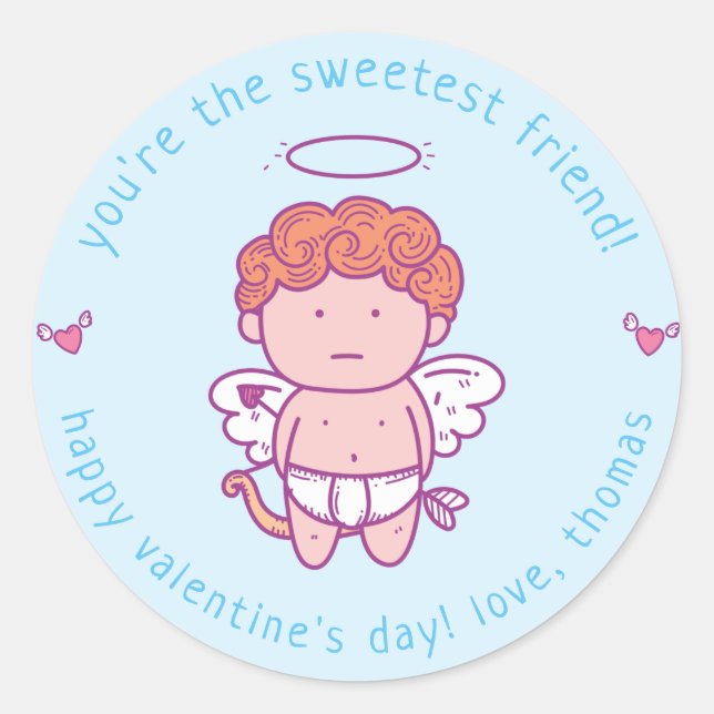 Sweetest Friend - Niedliche kupide Kinder Valentin Runder Aufkleber (Vorderseite)