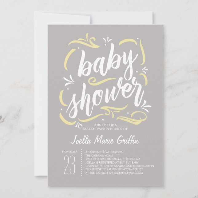 Sweetest Gray and Yellow Baby Dusche Einladung (Vorderseite)