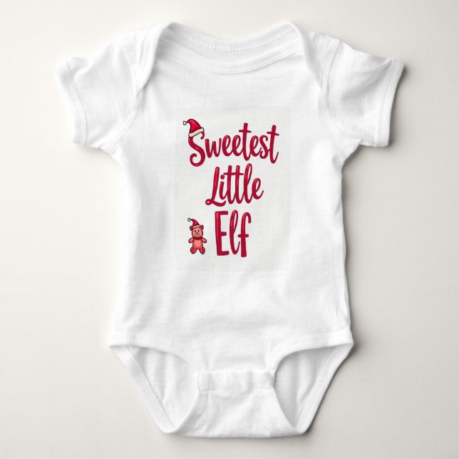 Sweetest Little Elf Christmas Shirt: Baby Strampler (Vorderseite)