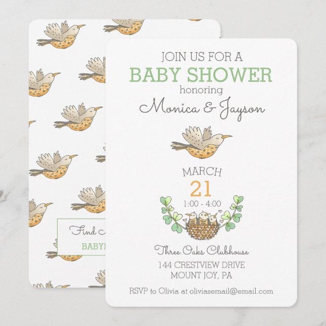Sweetest Mama Bird Fliegen über Nest Baby Shower I Einladung (Vorne/Hinten)