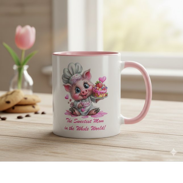Sweetest Mom Pig Chef Two-Tone Coffee Mug Tasse (Von Creator hochgeladen)