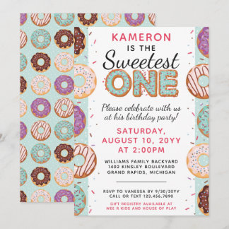 SWEETEST ONE Blue Iced Donuts Baby First Birthday Einladung