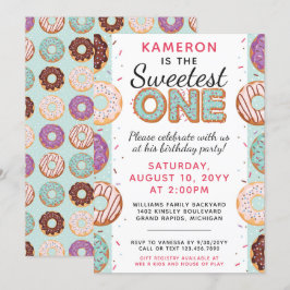 SWEETEST ONE Blue Iced Donuts Baby First Birthday Einladung