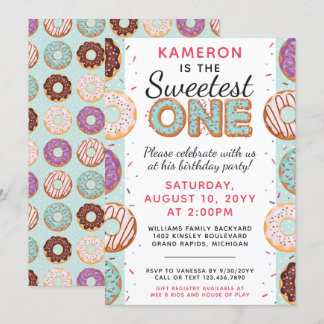 SWEETEST ONE Blue Iced Donuts Baby First Birthday Einladung