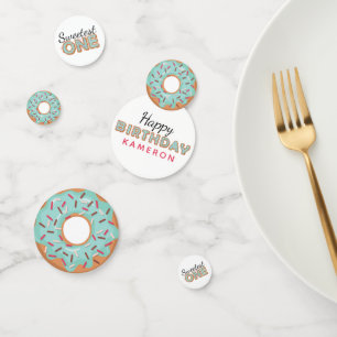 SWEETEST ONE Blue Iced Donuts Baby First Birthday Konfetti