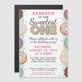 SWEETEST ONE Blue Iced Donuts Baby First Birthday Magneteinladung
