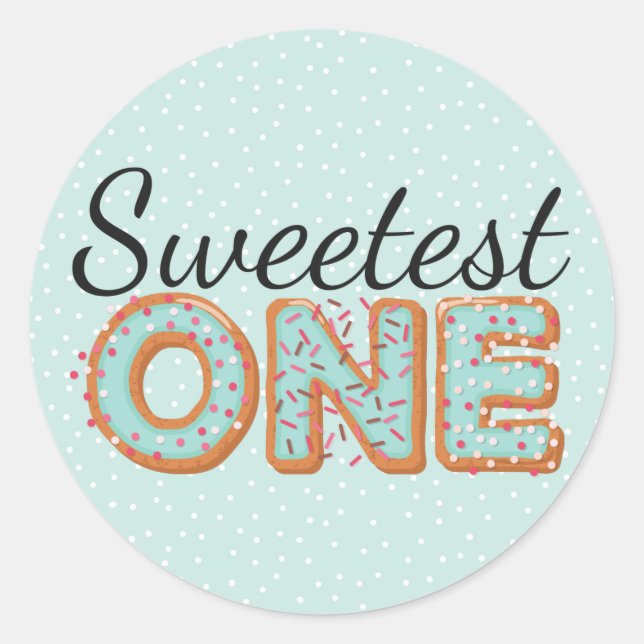 SWEETEST ONE Blue Iced Donuts Baby First Birthday Runder Aufkleber (Vorderseite)