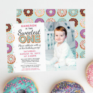 SWEETEST ONE Blue Iced Donuts Erstes Geburtstags-F Einladung