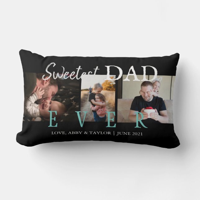 SWEETEST VATER JE CUSTOM 3 FOTOS LENDENKISSEN (Vorderseite)