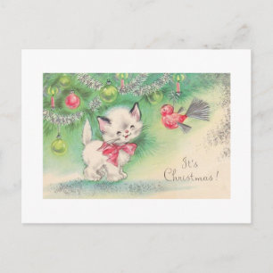 Sweetest Vintage Christmas Kitten Feiertagspostkarte