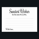 Sweetest Wünsche für den neuen Mr. und Mrs. Advice Tischnummer<br><div class="desc">Teil der Sweetest Wishings Collection. Diese bezaubernden Ratschläge und Wunschkarten sind die perfekte Ergänzung zu Ihrem Hochzeitsempfang. Es enthält den Text "Sweetest Wunsche für den neuen Mr. and Mrs." in einem wirbelnden und blockierten Schriftart. Die Karte hat Platz,  um die Wünsche und Namen der Gäste verlassen.</div>