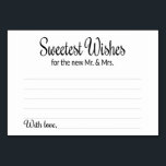 Sweetest Wünsche für den neuen Mr. und Mrs. Advice Tischnummer<br><div class="desc">Teil der Sweetest Wishings Collection. Diese bezaubernden Ratschläge und Wunschkarten sind die perfekte Ergänzung zu Ihrem Hochzeitsempfang. Es enthält den Text "Sweetest Wunsche für den neuen Mr. and Mrs." in einem wirbelnden und blockierten Schriftart. Die Karte hat Platz,  um die Wünsche und Namen der Gäste verlassen.</div>