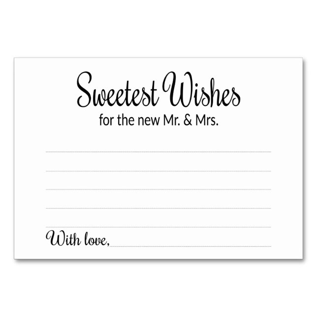 Sweetest Wünsche für den neuen Mr. und Mrs. Advice Tischnummer (Vorderseite)