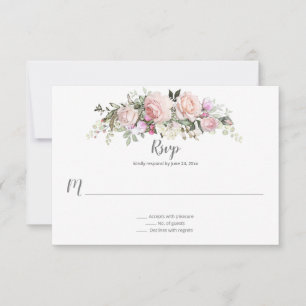 Sweetheart Blush Bloral Bouquet Pale Pink Back RSVP Karte