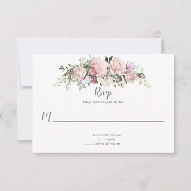 Sweetheart Blush Bloral Bouquet Pale Pink Back RSVP Karte (Vorderseite)