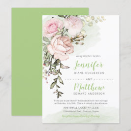 Sweetheart Blush Bloral Drop auf Grüne Hochzeit Einladung